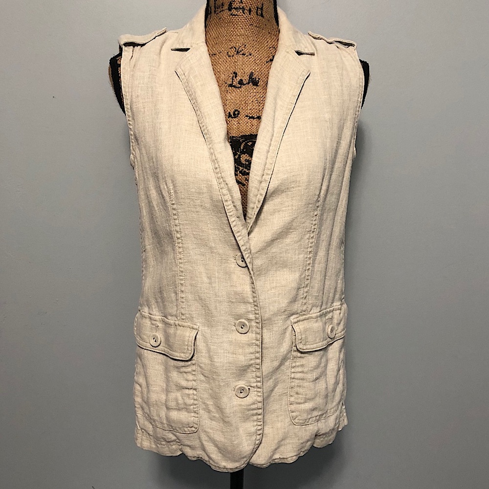 J. Jill Khaki Utility Style Linen Vest Size XS